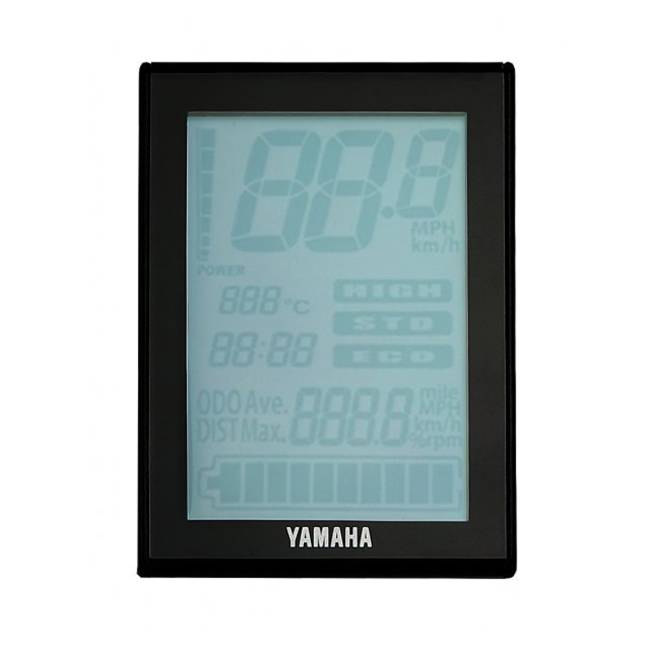 E-Bike LCD Display für Yamahamotoren jetzt günstig kaufen in unserem Onlineshop. Das Design des Displays ist groß und übersichtlich gestaltet. Es ist mittig positioniert und abnehmbar. Neben dem Griff befindet sich eine Fernbedienung
